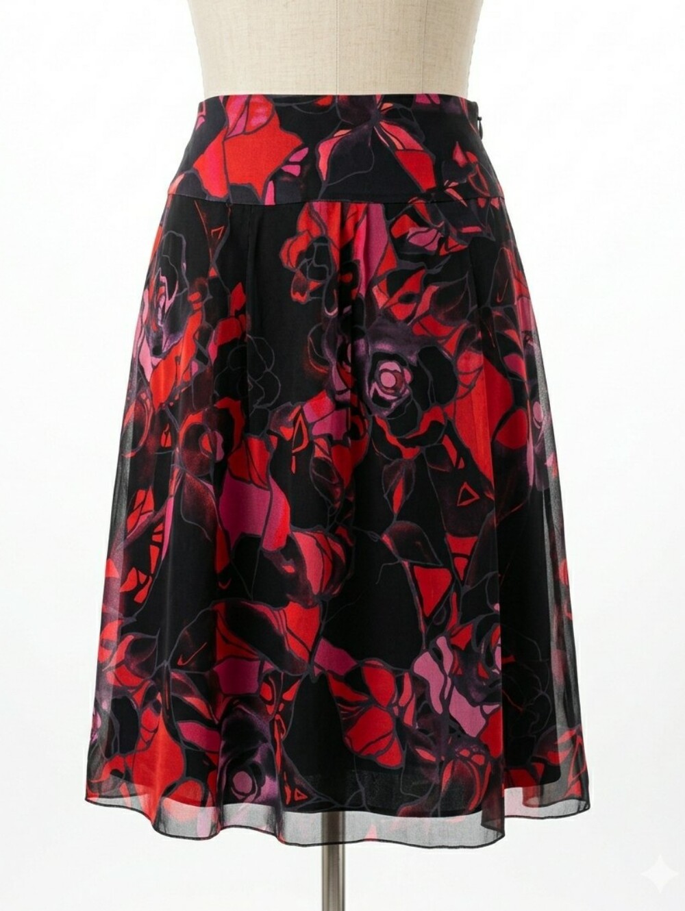 Vintage APRIORI by ESCADA Silk Skirt Size 8 Y2K Black Red Pink Floral Midi